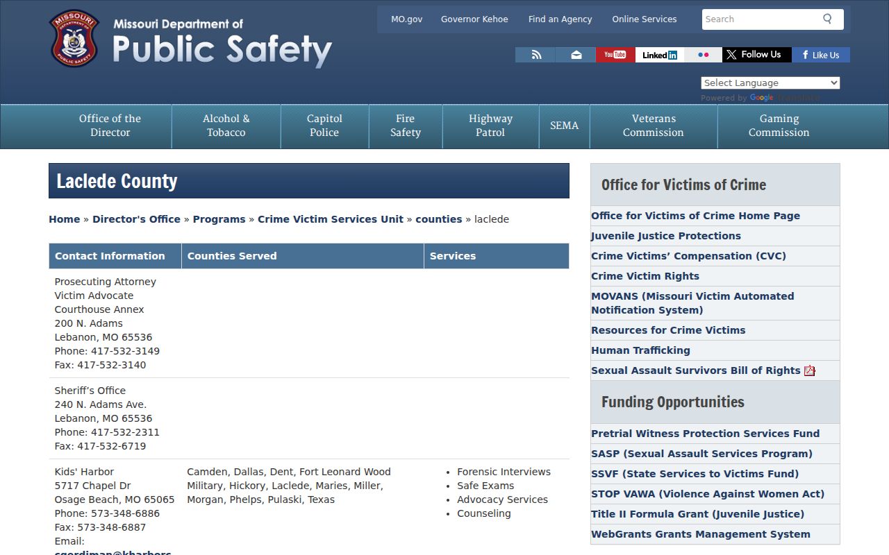 Conway criminal record contacts in Laclede County directory