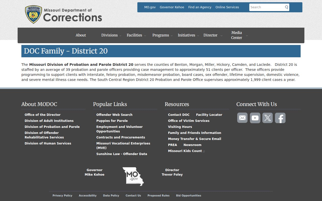 Laclede County criminal supervision information for District 20 probation and parole
