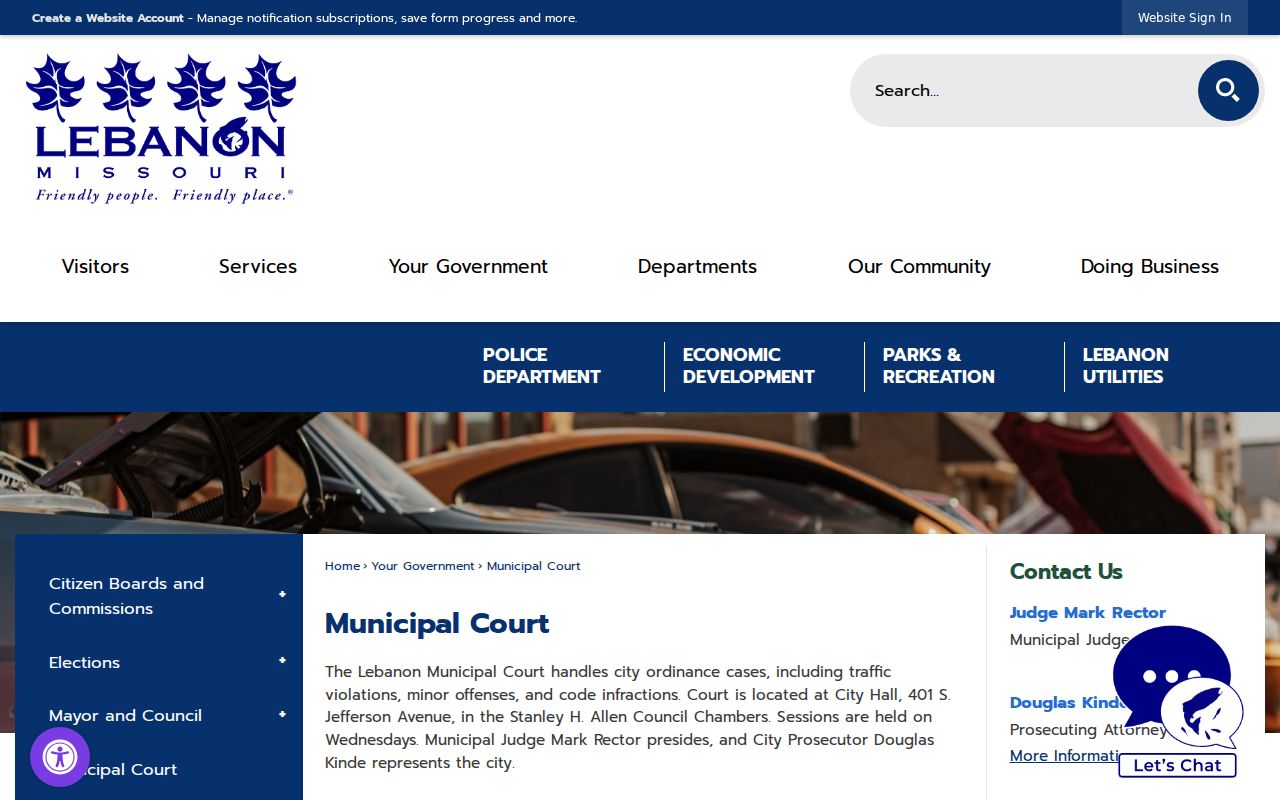 Lebanon criminal court records and municipal court page