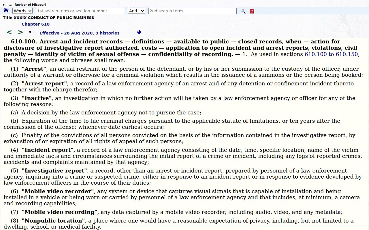Phillipsburg arrest record access law in Missouri